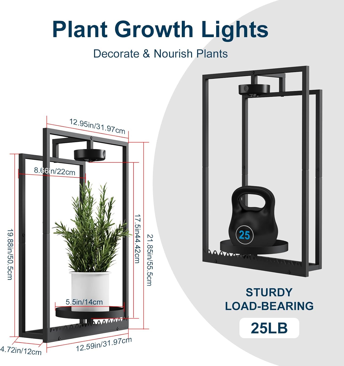 Shineled Wall Plant Holder, Indoor Plants Holders with Remote Grow Lights, Plant Shelves Hanging Planters, Framed Plants Holder for Living Room, 2 Pack