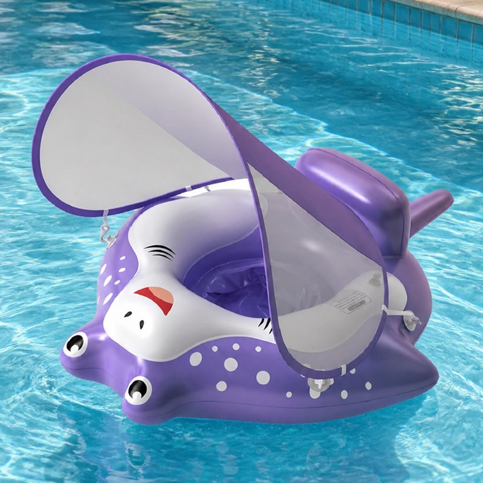 Anatra Gonfiabile per Piscina Bambini Galleggiante con Baldacchino e Coda Antiribaltamento, Allenamento Nuoto, Sedile Gioco d'Acqua (Viola M)