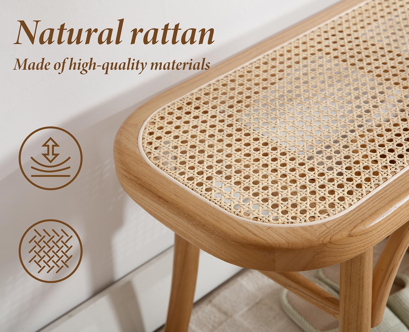 Ya-Home Banc de Salle à Manger Rotin Banquette Ottoman Bois Rétro Banc d'Entrée, Jaune | Style moderne du milieu du siècle, cadre en bois massif, coins arrondis de sécurité, pour salle à manger/entrée/chambre/salon