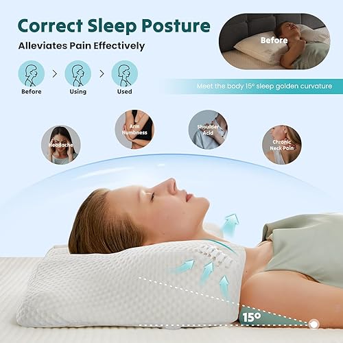 Miniatura 5 de Smug Almohada cervical para el cuello, almohadas ergonómicas refrescantes de espuma viscoelástica para aliviar el dolor de cuello con funda de