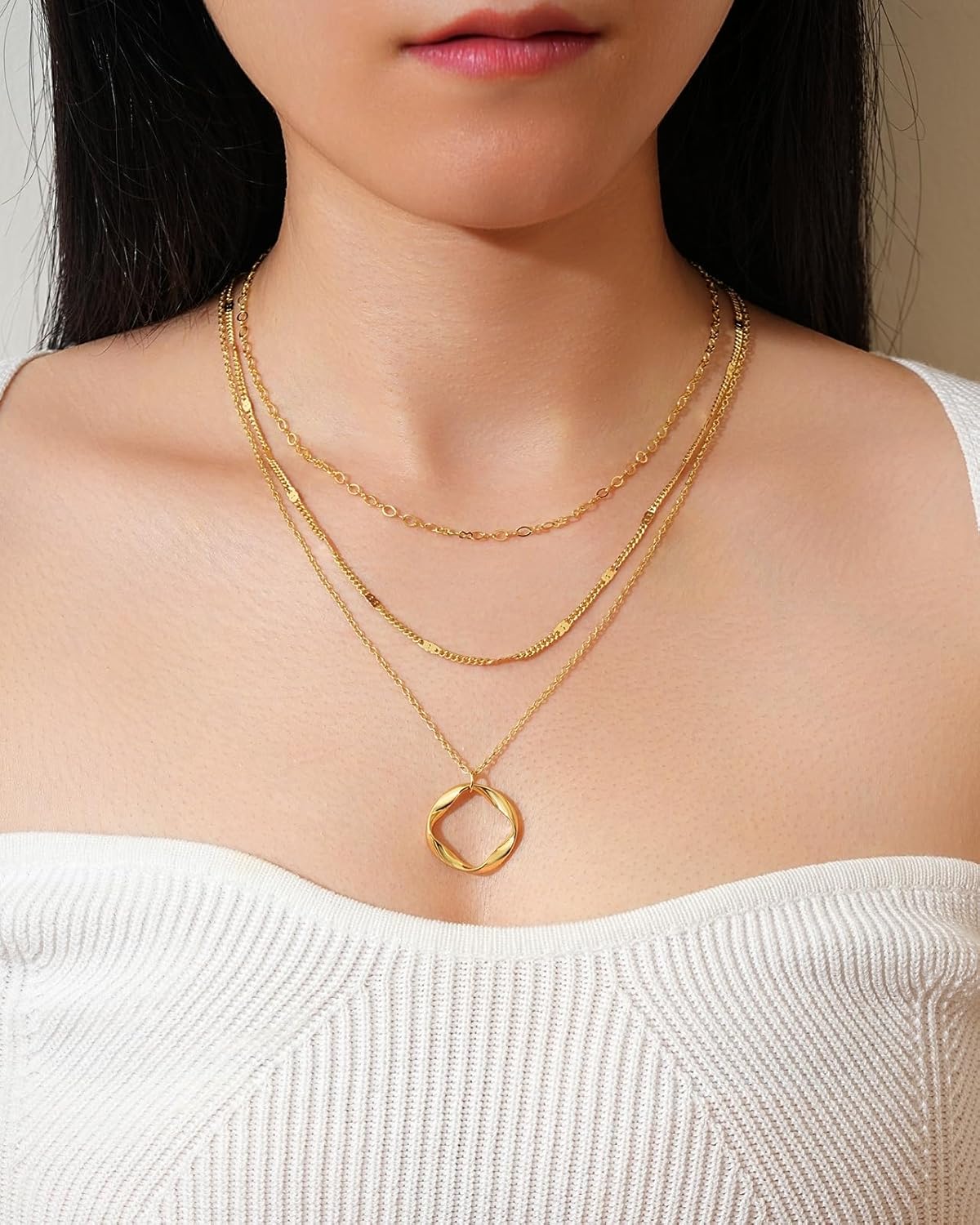 Layered Gold Necklaces for Women, Stackable 14K Gold Silver Plated Trendy Circle Paperclip Chain Pendant Choker Necklace, Jewelry Set Gifts for Women - Image 3