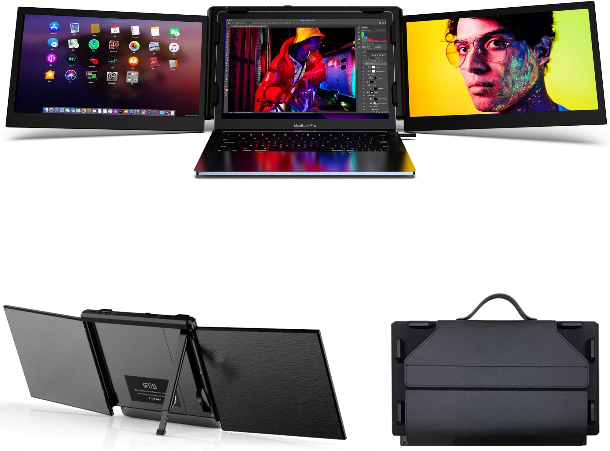 OFIYAA P2 Pro 13.3" Triple Portable Monitor - Laptop Screen Extender, 1080IPS Type-C/PD/TF Plug And Play, Compatible With 13.3''-16.5'' Mac M1/M2 Chip/Macbook/Windows