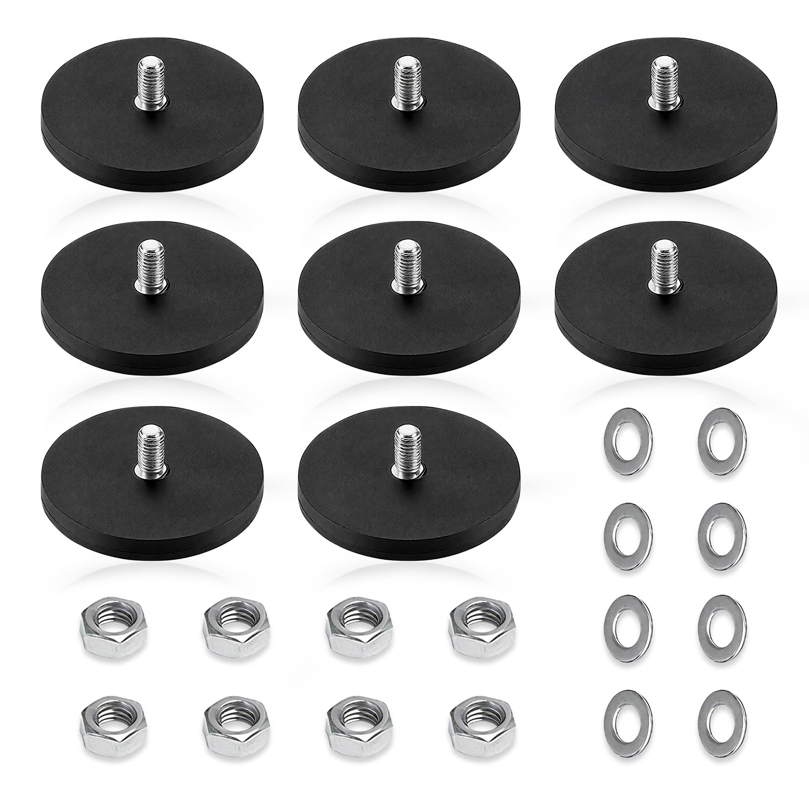 8 Pièces Aimants en Néodyme Caoutchouté, Ø43mm avec Boulon Fileté Extérieur M6, Systèmes Magnétiques à Force d'Adhérence avec Revêtement Caoutchouté, Aimants Puissants d'Adhérence Jusqu'à 17kg