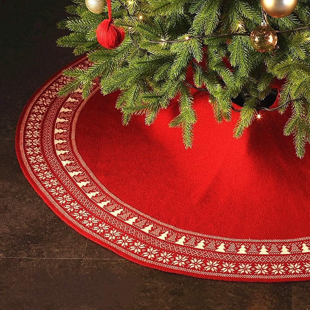 Dremisland Christmas Tree Skirt, Knitted Snowflake and Xmas Tree Pattern Thick Heavy Yarn Knit for A Warm Xmas Holiday Decoration (36inch/90cm, Red) : Home & Kitchen