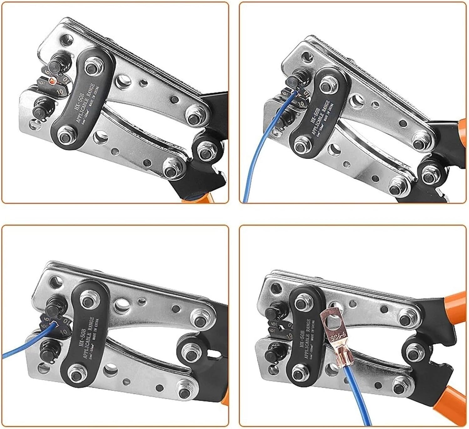SHOKHI Crimping Pliers 6-50mm²/AWG 10-1/0 Tube Terminal Crimper Hex Crimp Tool Battery Cable Lug Cable Hand Tools HX-50B (Size : HX-50B Orange)