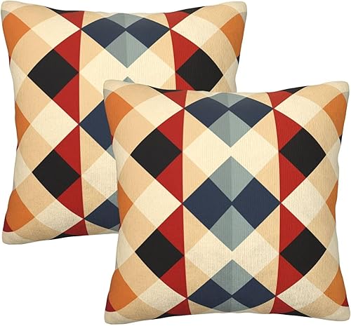 Miniatura 18 de Pack of 2 Short Plush Throw Pillow Covers 18 X 18 Inch, Retro 70S Orange Yellow Pillow Cover Durable Pillowcases, Square Throw Pillow Covers Couch