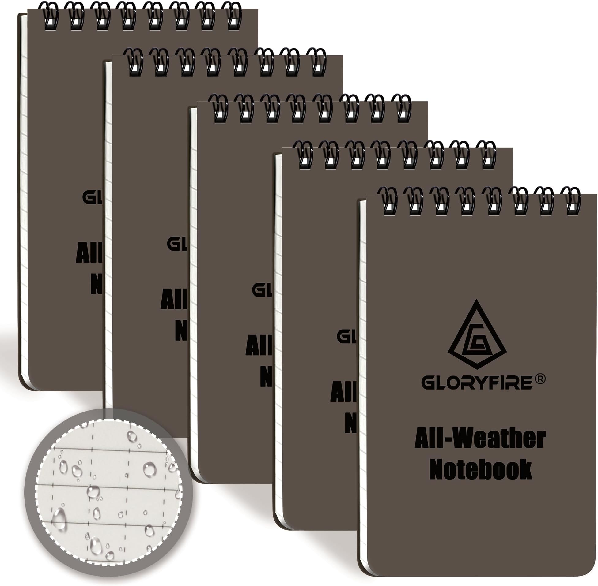 Waterproof Notebook Tactical All-Weather Spiral Memo Paper Notepad with Waterproof Grid Paper for Outdoor Activities Recording 3"x5" (5pcs)