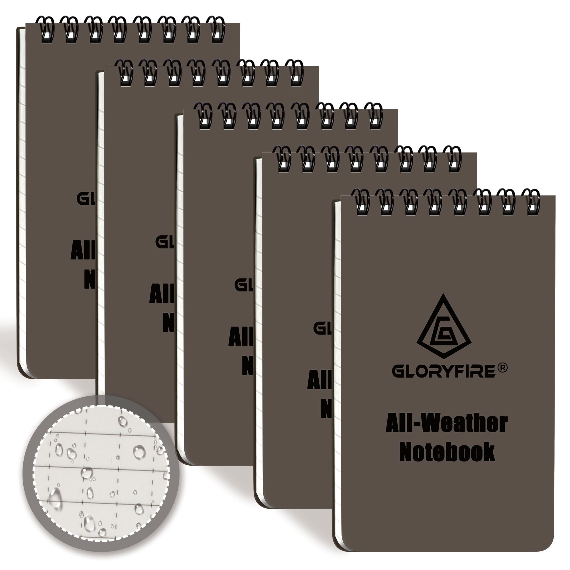 GLORYFIRE Waterproof Notebook Tactical All-Weather Spiral Memo Paper Notepad with Waterproof Grid Paper for Outdoor Activities Recording 3"x5" (5pcs)