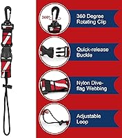 Vista 4 de Paquete de 2 clips de cordón de buceo, correa resistente de liberación rápida antipérdida con lazo ajustable y banda de banda de banda de buceo