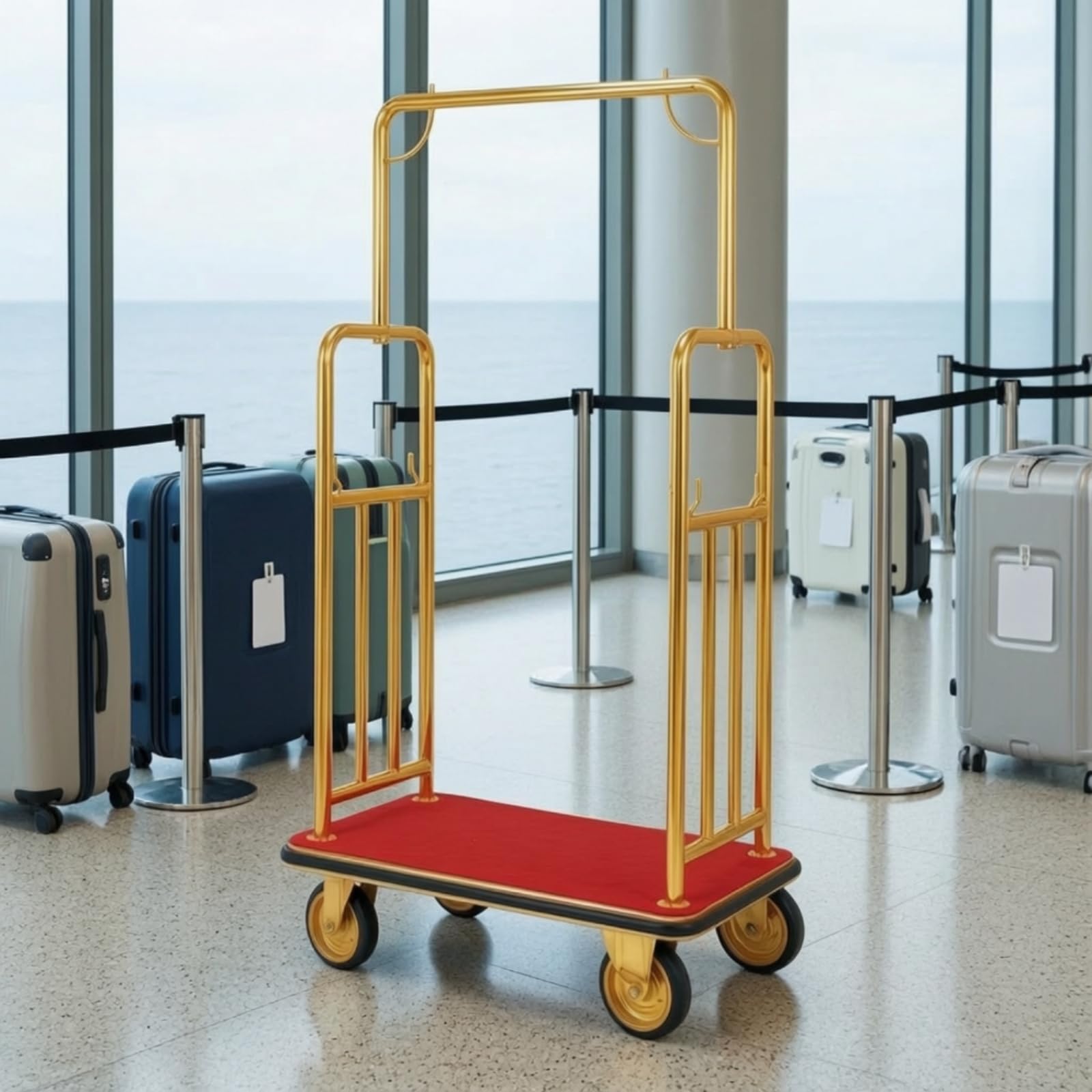 Carro Portaequipajes de Hotel Carrito Maletero Carro de Equipaje Carrito de Botones con Estructura Vertical para Manejo Cómodo y Seguro Adecuado para