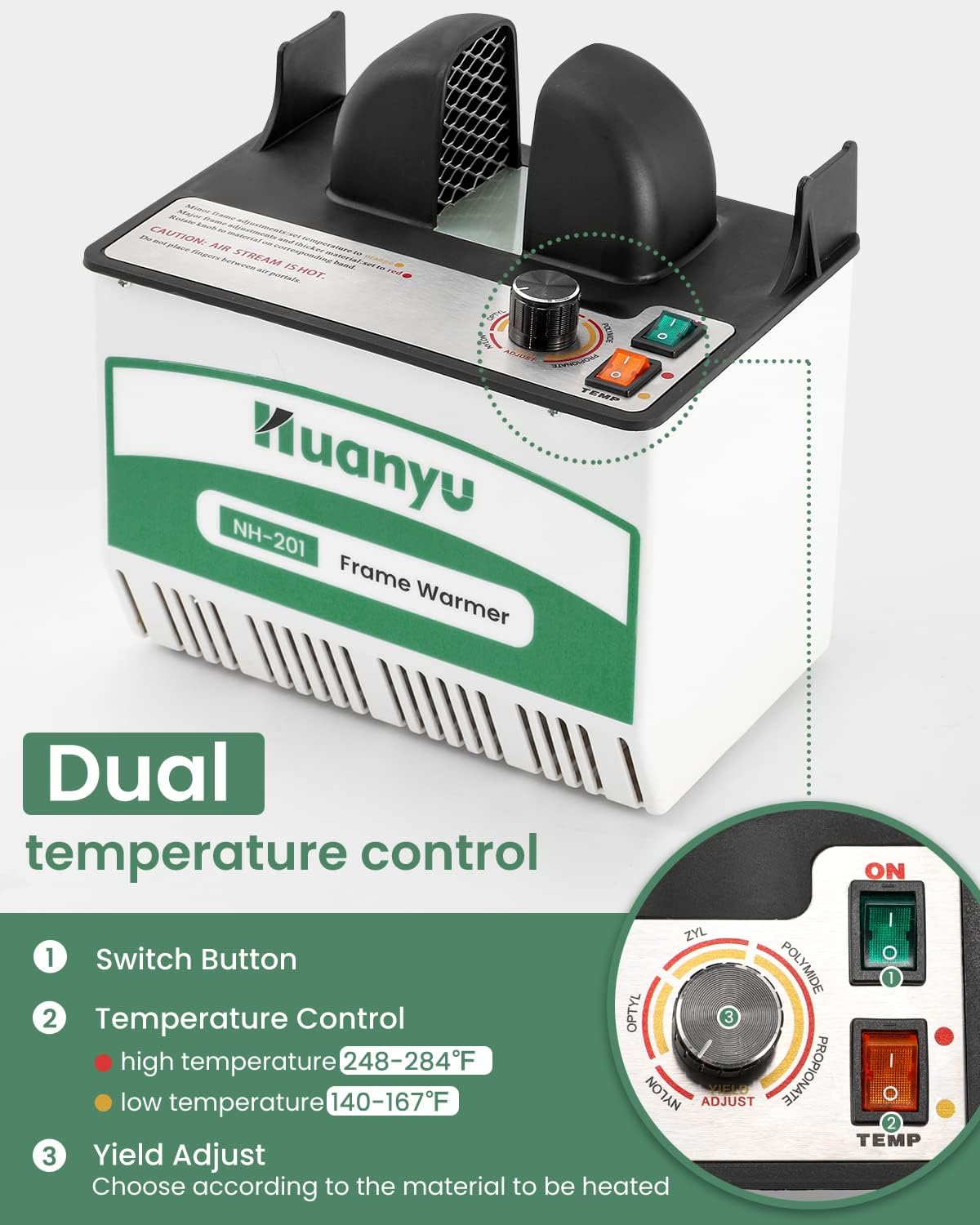 Huanyu Glasses Frame Warmer Hot Air Eyeglasses Heater 140-167℉/248-284℉ Dual Temperature Control with Wind Collecting Hood, for Non-metal: Resin/Sheets/etc Spectacle Frames CE 110V - - 