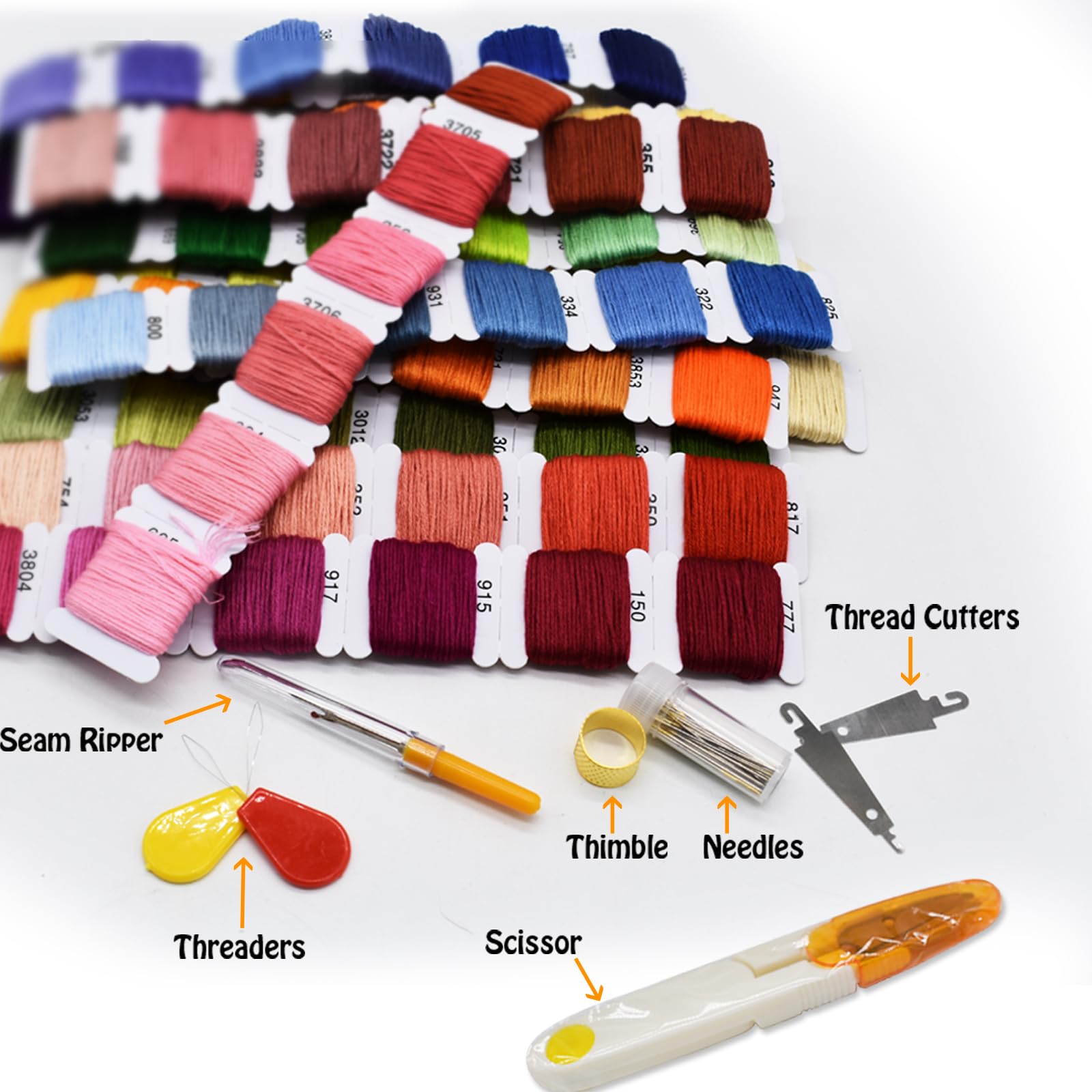 Kit de hilo de bordado, 100 % algodón, bobinas de hilo y kit de punto de cruz, pulseras, hilo dental para manualidades (96 colores)