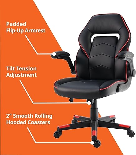 Miniatura 6 de SpawnSafe - Silla para videojuegos, altura ajustable, reposabrazos abatibles, giro de 360, negrorojo