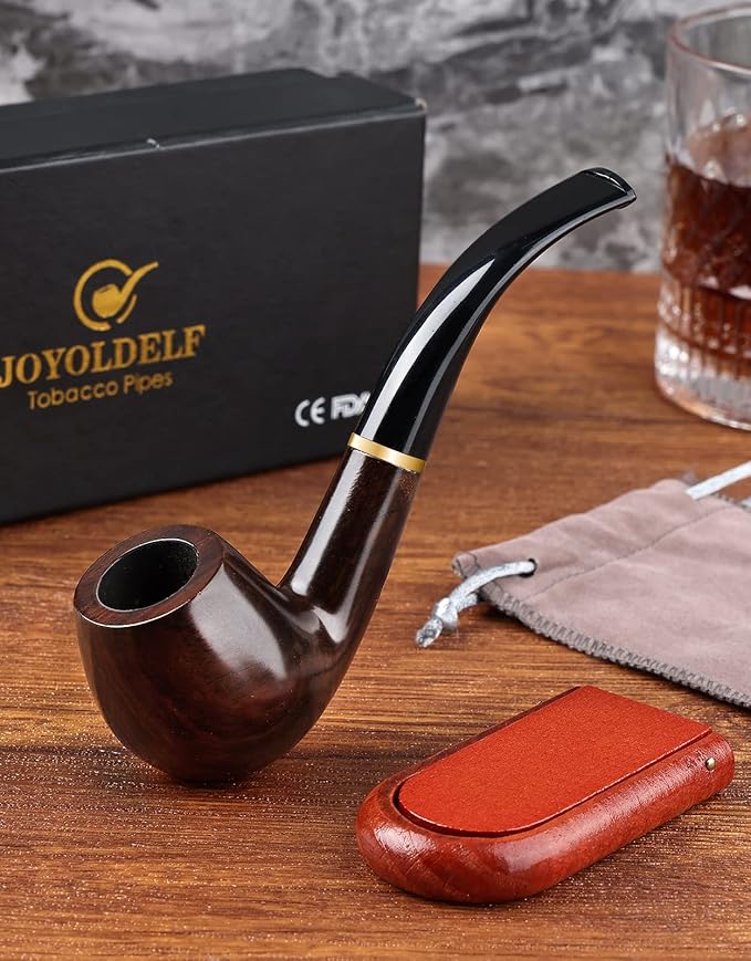 Joyoldelf Tobacco Pipes, Handmade Ebony Wooden Smoking Pipe with Box Perfect for Beginner Pipe