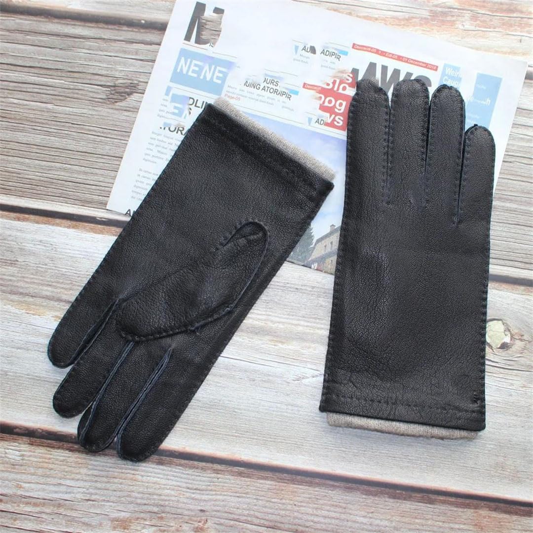 Gants en cuir pour homme cousus à la main coupe droite classique et marron foncé avec gants