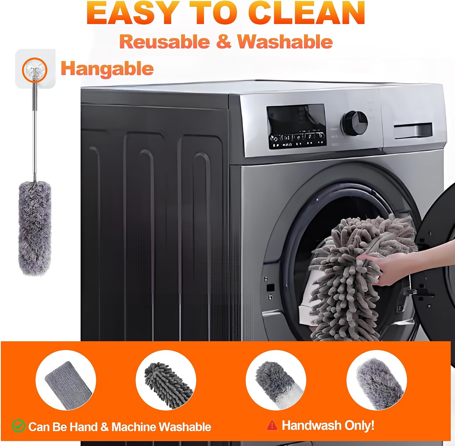Duster with Extension Pole, Washable Cleaning Duster Kit with DusterHeads, Cobweb Duster, Corner Brush, Telescoping Pole for Ceiling Fan (9)