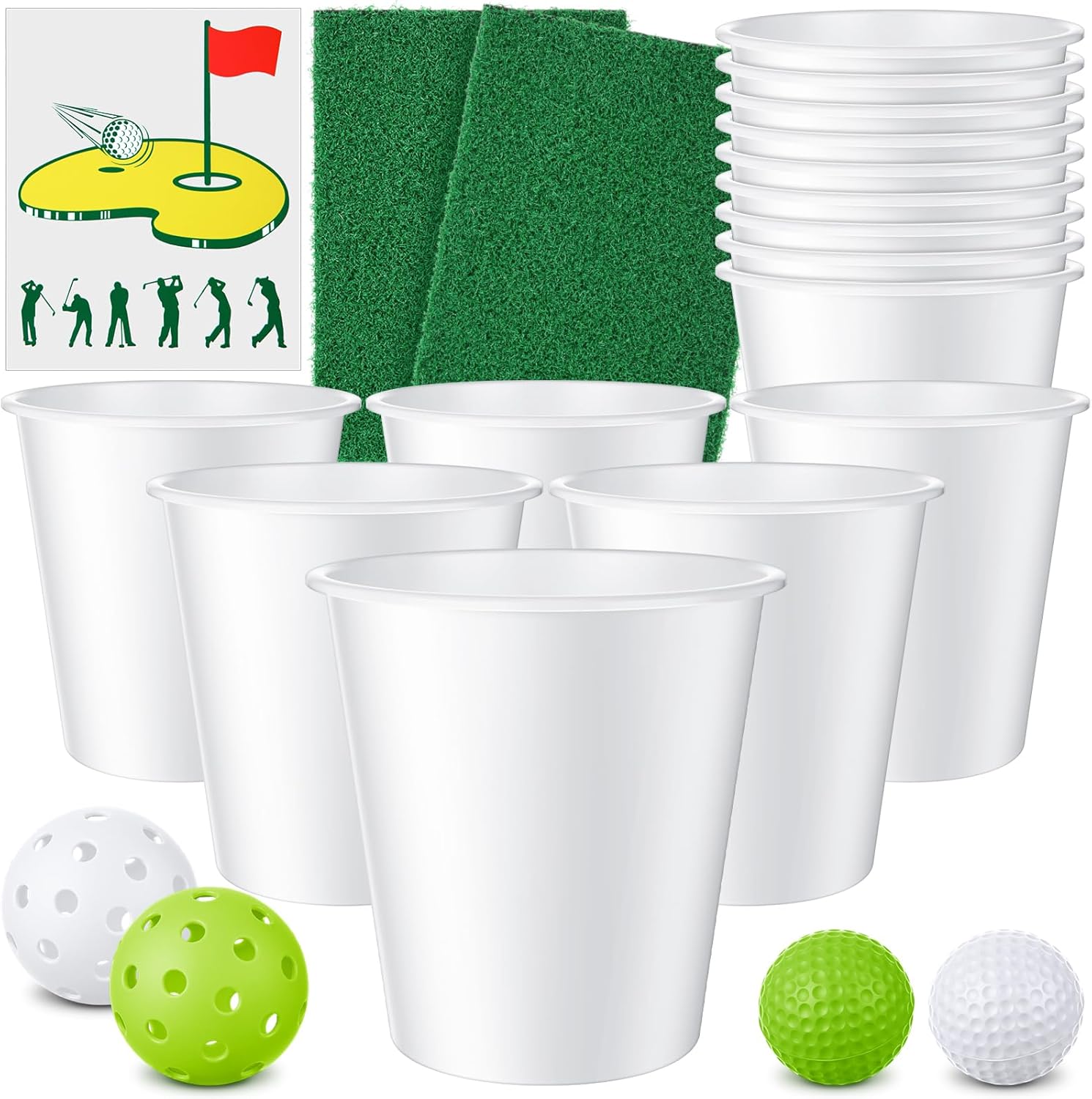 Backyard Golf Chipping Game Set Include 6 Golf Balls 6 P-Balls 12 Buckets 2 Hitting Mats 24 Stickers Portable Bucket Game for Indoor Outdoor Lawn Park Beach Tailgating Parties