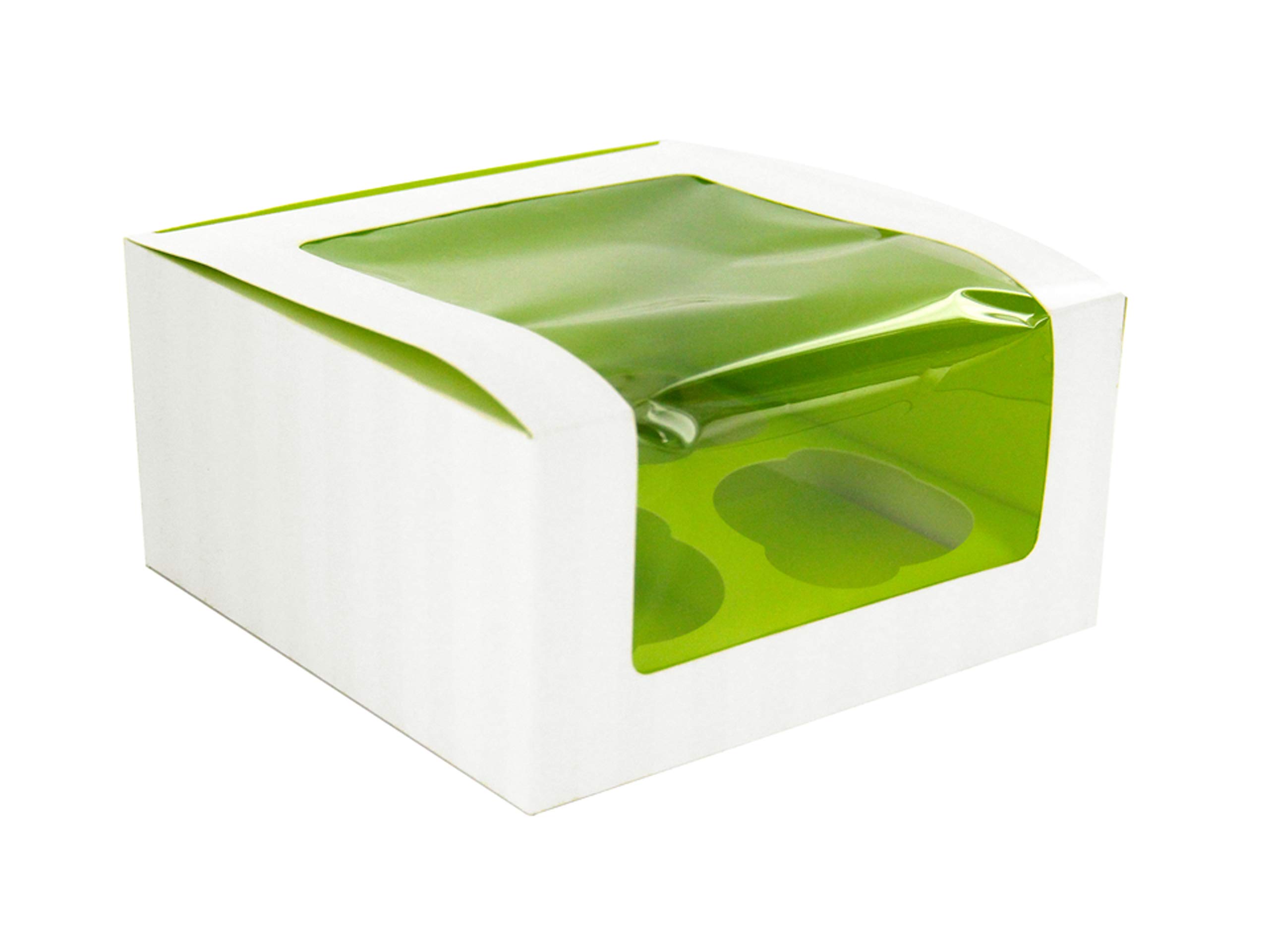 packnwood Cupcake Box con ventana, con capacidad para 4 cupcakes, 6,7 x 6,7 x 3,3, verde (caso de 100)