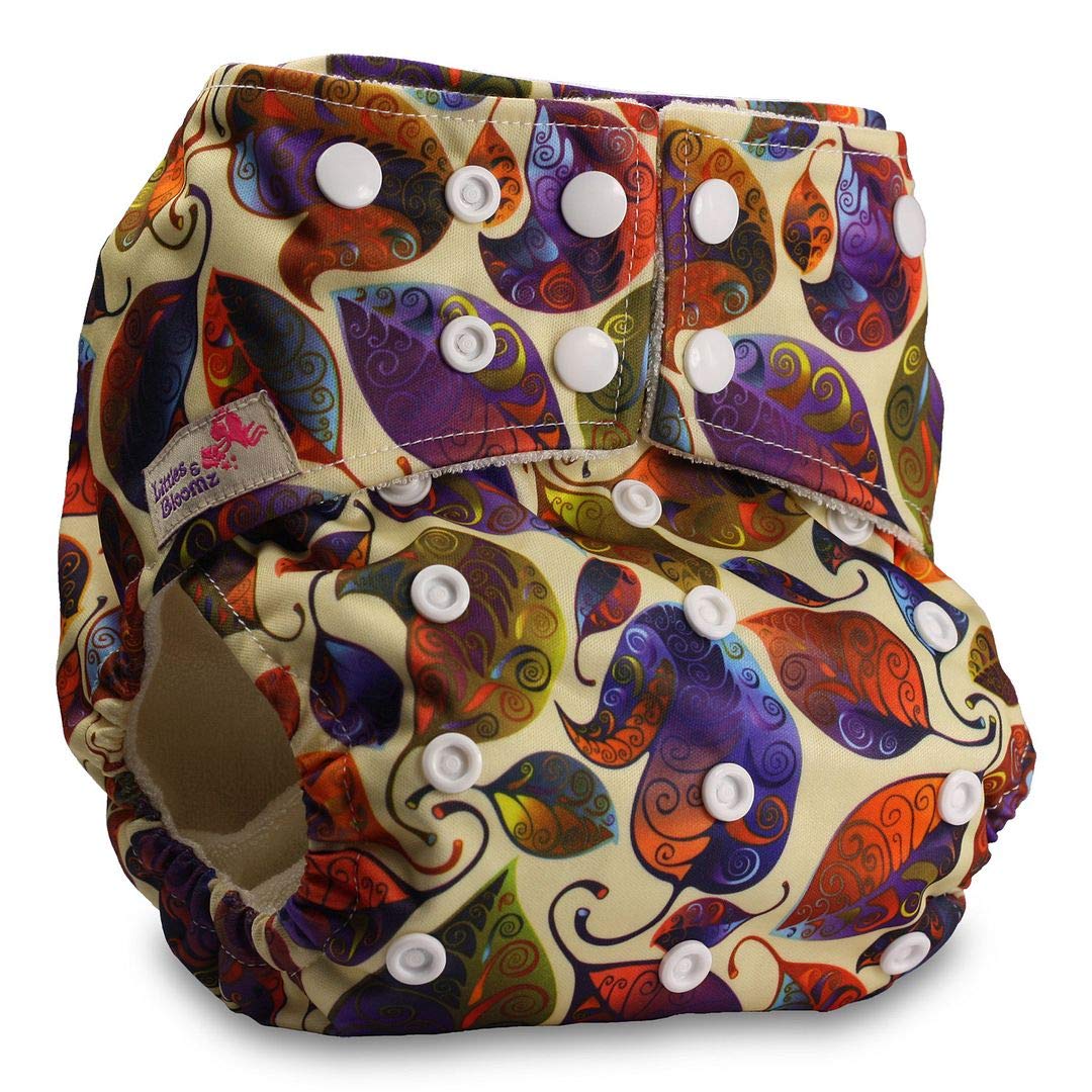 Littles & Bloomz, Baby Cloth Washable Reusable Nappy Pocket Diaper Bamboo, Fastener: Popper, Pattern 10, with 2 Bamboo Charcoal Inserts