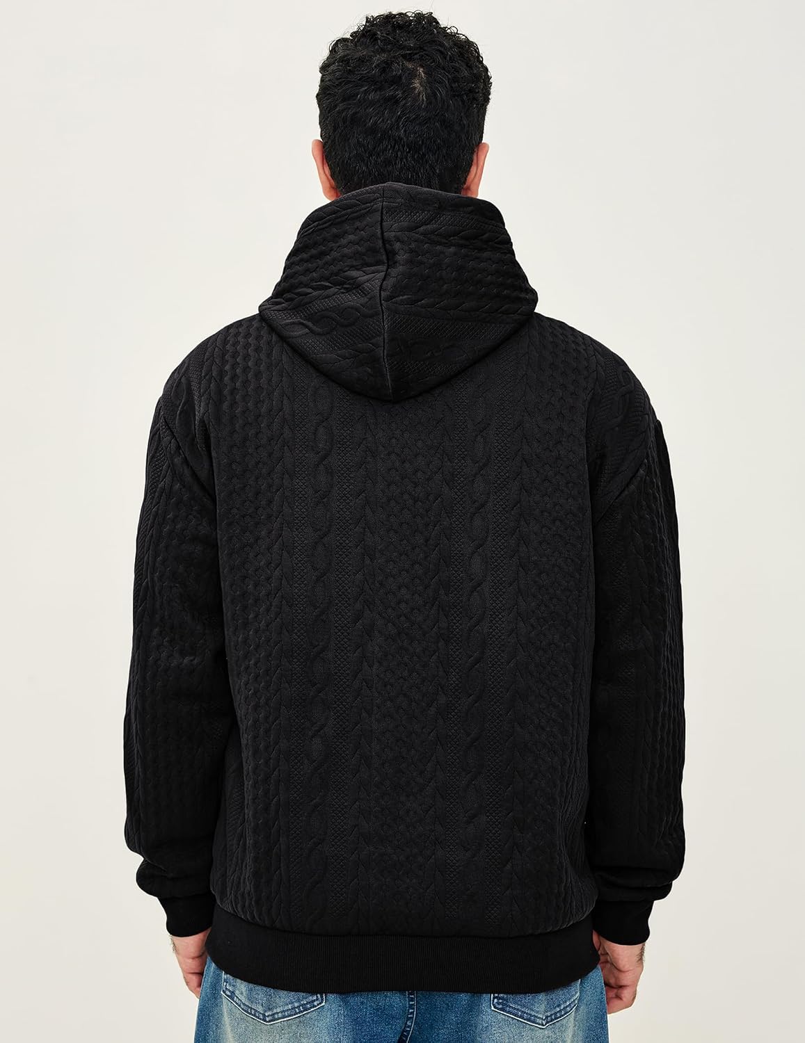 Men's Sherpa Lined Cable Textured Mid-weight Pullover Hoodie image 3