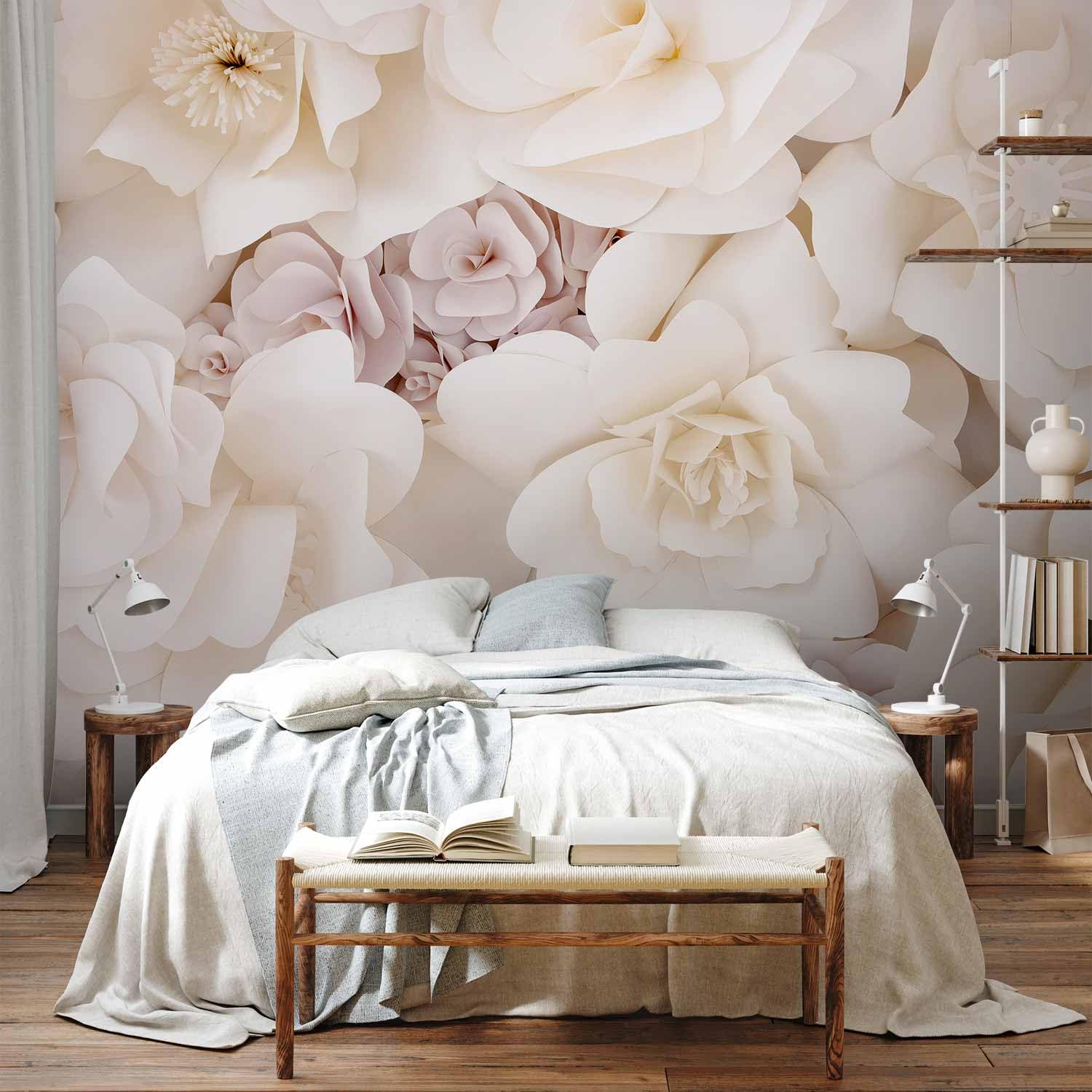 murando - Carta da Parati Moderna per Soggiorno, Floreale 3D, 400x280 cm | Fotomurali in TNT, Carte da Parati Moderne, Decorazione da Muro, Produzione Europea, Fotomurale Fiori Natura Beige