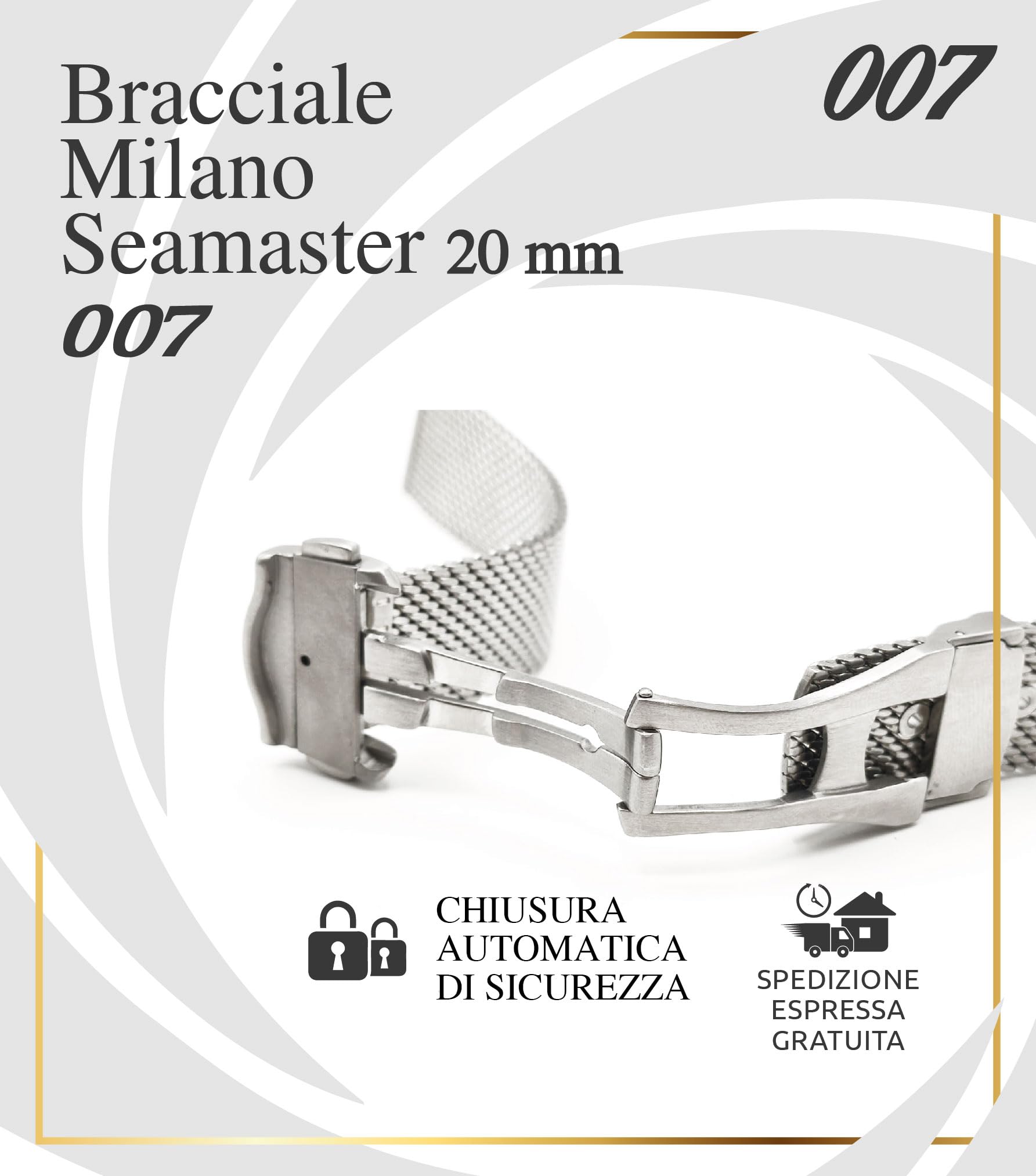 Milano-Armband Silber Voll INOX 316L MIilan ONE MORE Armband 20 mm kompatibel mit Omega Seamaster 007" Sub Diver