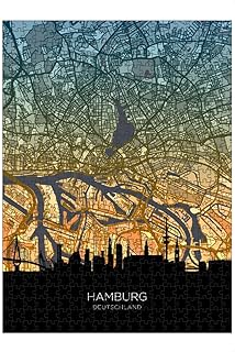 artboxONE-Puzzle L (500 Teile) Städte Hamburger Skyline-Karte, blaugrün - Puzzle Hamburg Deutschland Hamburg