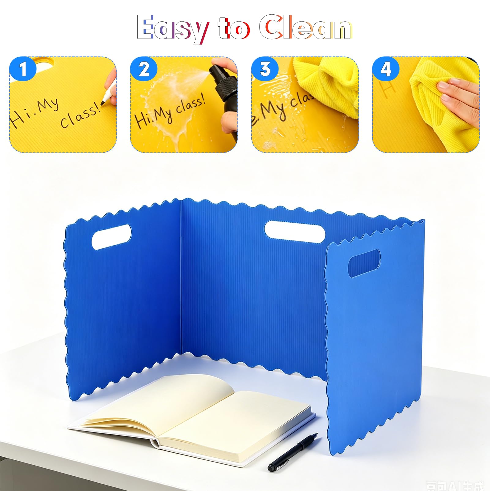 Trennwand für Schreibtisch, 24 Stück Faltbare Schreibtisch-Trennwand mit 24 Namensschildern, 4 Farben Faltbare Sichtschutz (40×30×30 cm) für Schule, Büro, Bibliothek & Lernbüro