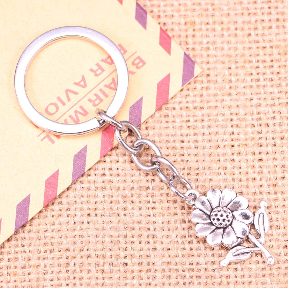 20 Stücke Schlüsselanhänger 27X20 Mm Sonnenblume Blume Anhänger DIY Männer Schmuck Auto Schlüsselanhänger Ring Halter Souvenir Für Geschenk