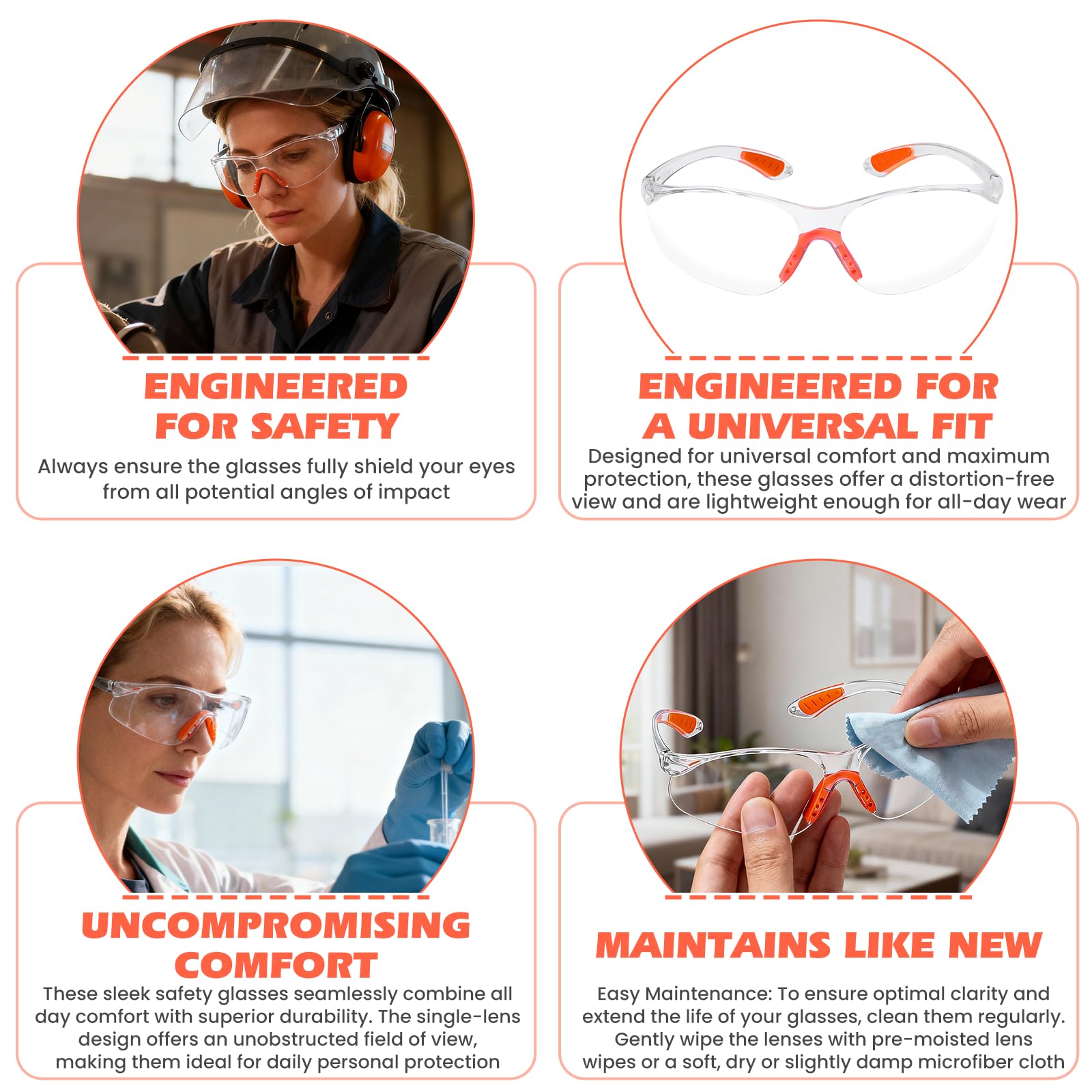 Zorplex 6 Pezzi Occhiali Protettivi, Occhiali di Sicurezza Trasparenti con Lenti Antiappannamento e Antigraffio, Leggeri e Avvolgenti per Lavoro, Laboratorio, Fai da Te, Ciclismo e Attività All’Apert