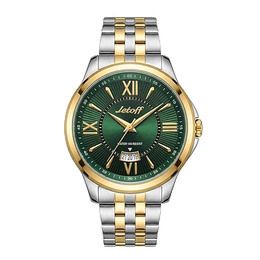 Letoff Watch for Men with Colorful Roman Numerals, Interchangeable Metal Strap (No Tools Needed), Water Resistant 100ft