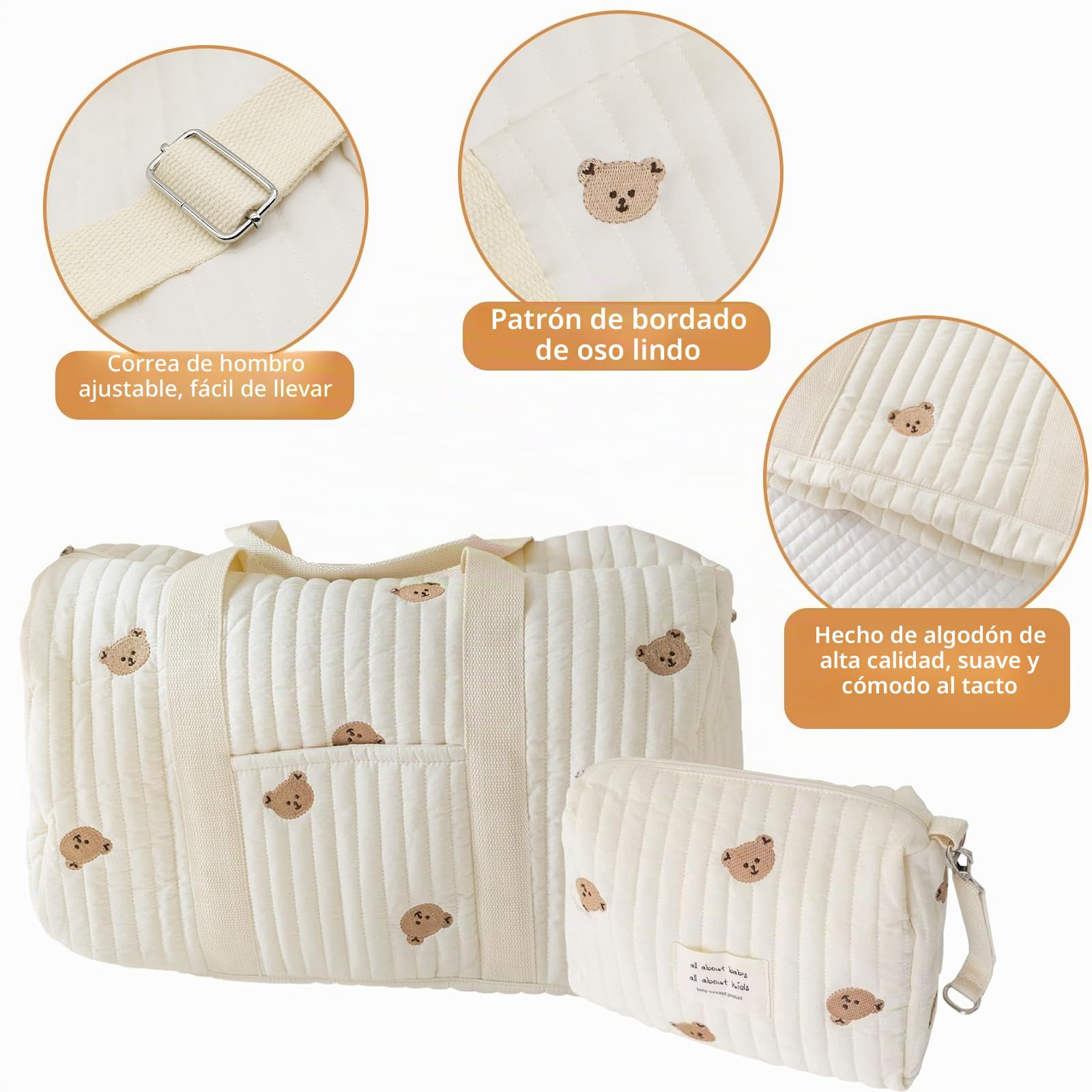 Bolso Cambiador Bolso para Clínica Bolso para el Nacimiento Grande, Bolso Cambiador para Cochecito para Mamá, Bolso para Hospital de Mamá de Algodón con Bordado, para el Nacimiento en el