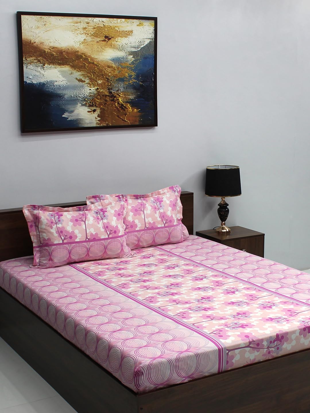 Bombay Dyeing 100% Cotton Queen Size Bedsheet for Double Bed, 1 Cotton Bed Sheet Double Bed (88 X 94 Inches) with 2 Pillow Covers | 110 TC Bed Sheet Double Bed (Ivyrose) - Pink White (B0C8JFKVB3) Amazon Price History, Amazon Price Tracker