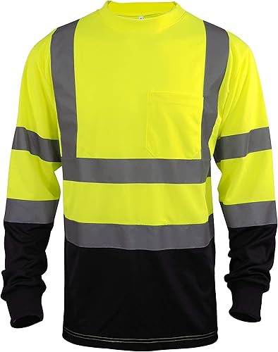 L&M Camiseta de seguridad Hi Vis Clase 3 Reflectante Negro Parte Inferior Corta Manga Larga Alta Visibilidad