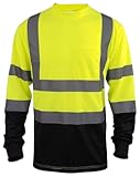 Hi Vis Safety T Shirt Class 3 Reflective Black Bottom Short Long Sleeve High Visibility