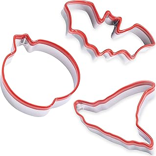 COOKIEQUE 3 Pcs Halloween Cookie Cutters - Pumpkin, Witch Hat and Bat, Food-Grade Stainless Steel Sandwich Cutters, Biscui...