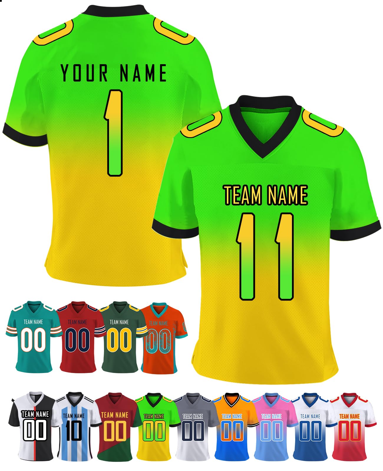 Custom Football Jersey for Men Personalized Gradient Printed Football Shirts Customized Sports Jerseys with Team Name & Number Women Youth Boys