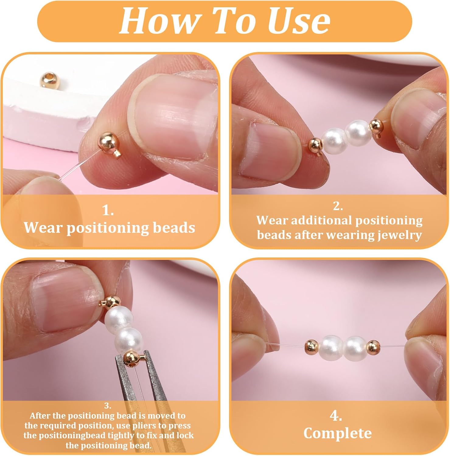 60 Pcs Crimp Beads Stopper for Bracelets, Crimp Beads for Jewelry Making 3 mm Round Positioning Spacer Bead Positioning Spacer Bead for Jewelry Making Gold Silver MetalBead - Image 3