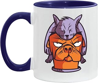 Peaceful Kitten Sleeping on Annoyed Dog s Head Cartoon Gift for Pet Lovers 11oz 15oz Inner Color Accent Mug