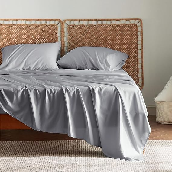 Bedsure King Size Sheet Set, Cooling Sheets, Rayon Derived from Bamboo, Deep Pocket Up to 16", Breathable & Soft, Bed Sheets, Hotel Luxury Silky Bedding for Hot Sleepers, White