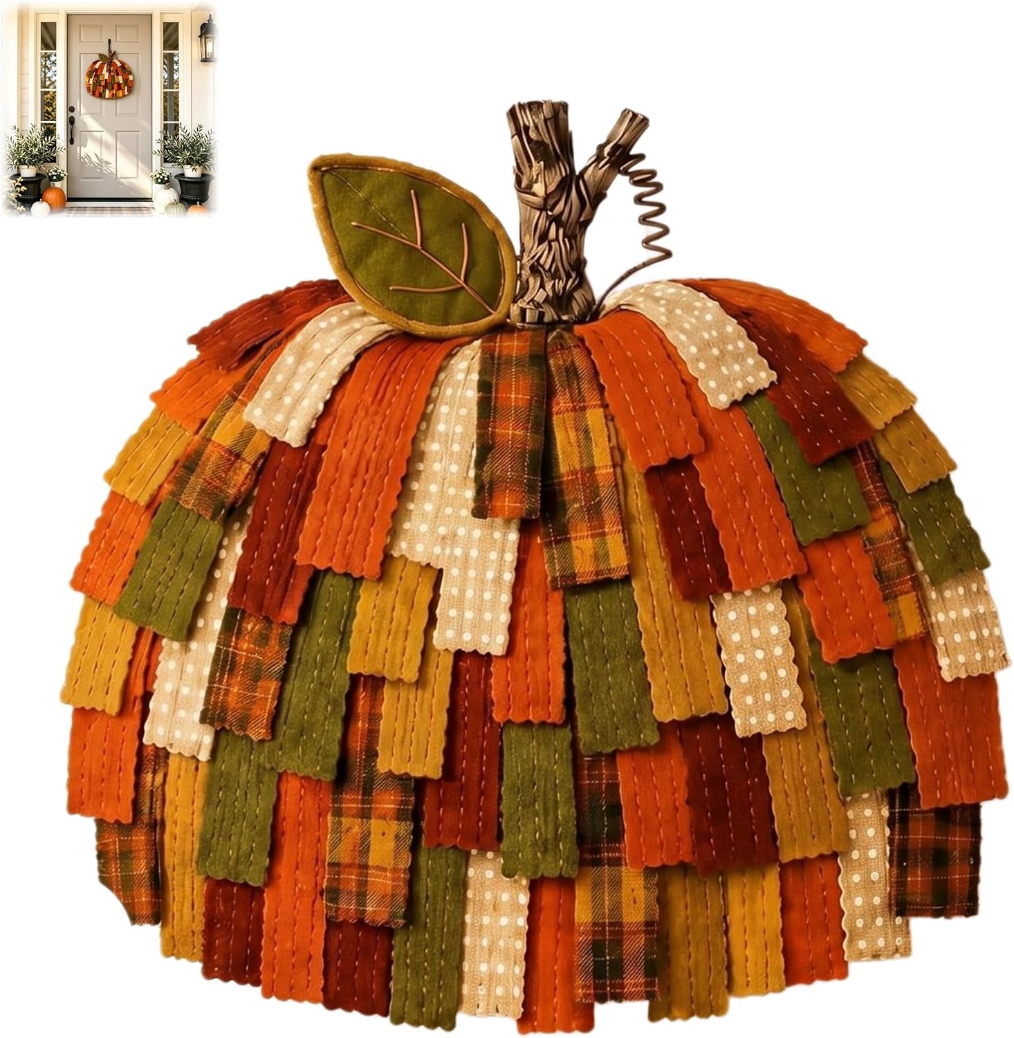 Handmade Patchwork Pumpkin Door Hanger Rustic Farmhouse
