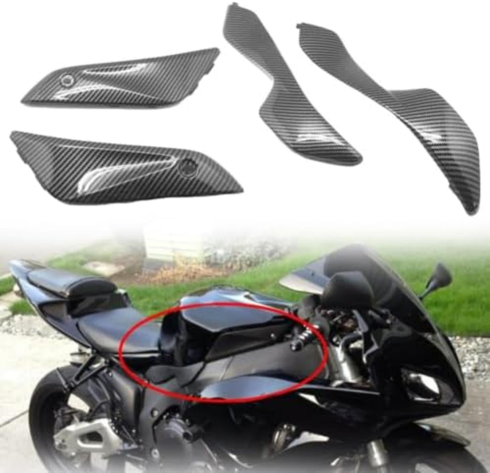 4 szt. Panele boczne owiewki motocykla Wzór karbonowy, dla Cbr 1000 Rr 04-07 Siła ABS, dla aerodynamicznej osłony Część tuningowa Czarny Osłona panelu bocznego roweru Osłona panelu
