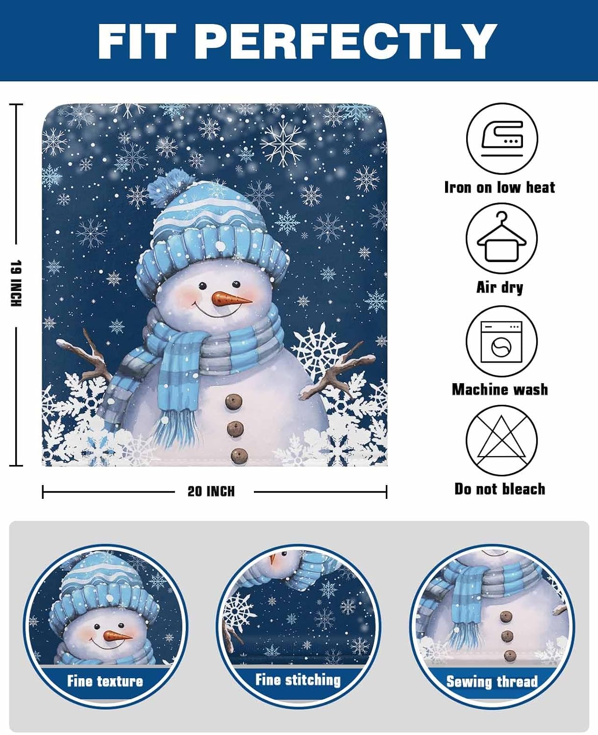 Christmas Chair Back Cover Snowman Snowflake Dining Chair Slipcovers Blue Removable Strench Chair Protector for Kitchen Decoration Set of 4