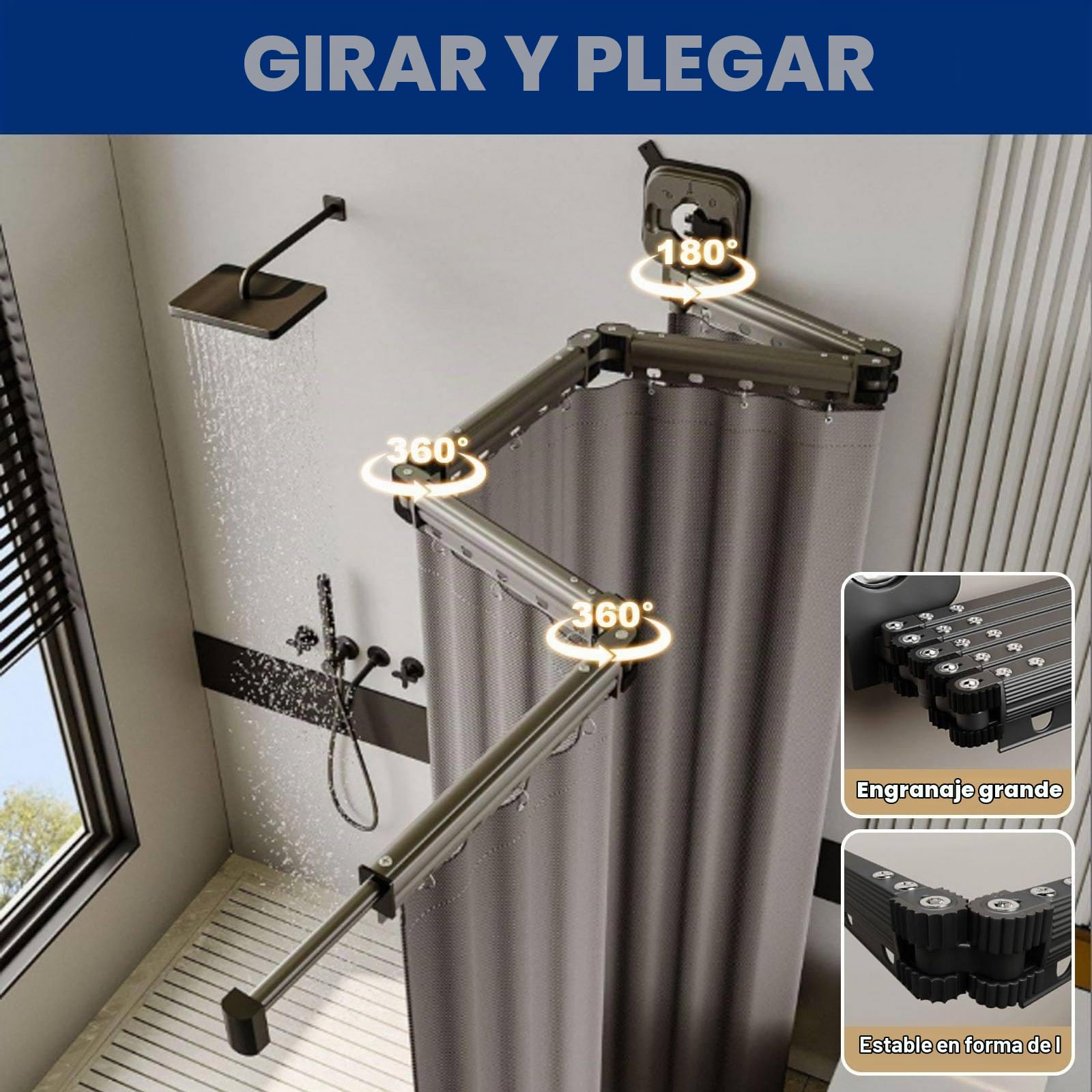 Cortina De Ducha Plegable De Pared Con Ventosa, Cortina De Ducha De Lino Ajustable, Barra Extensible Para Baño, Bañera Y Tienda De Ropa,2*F