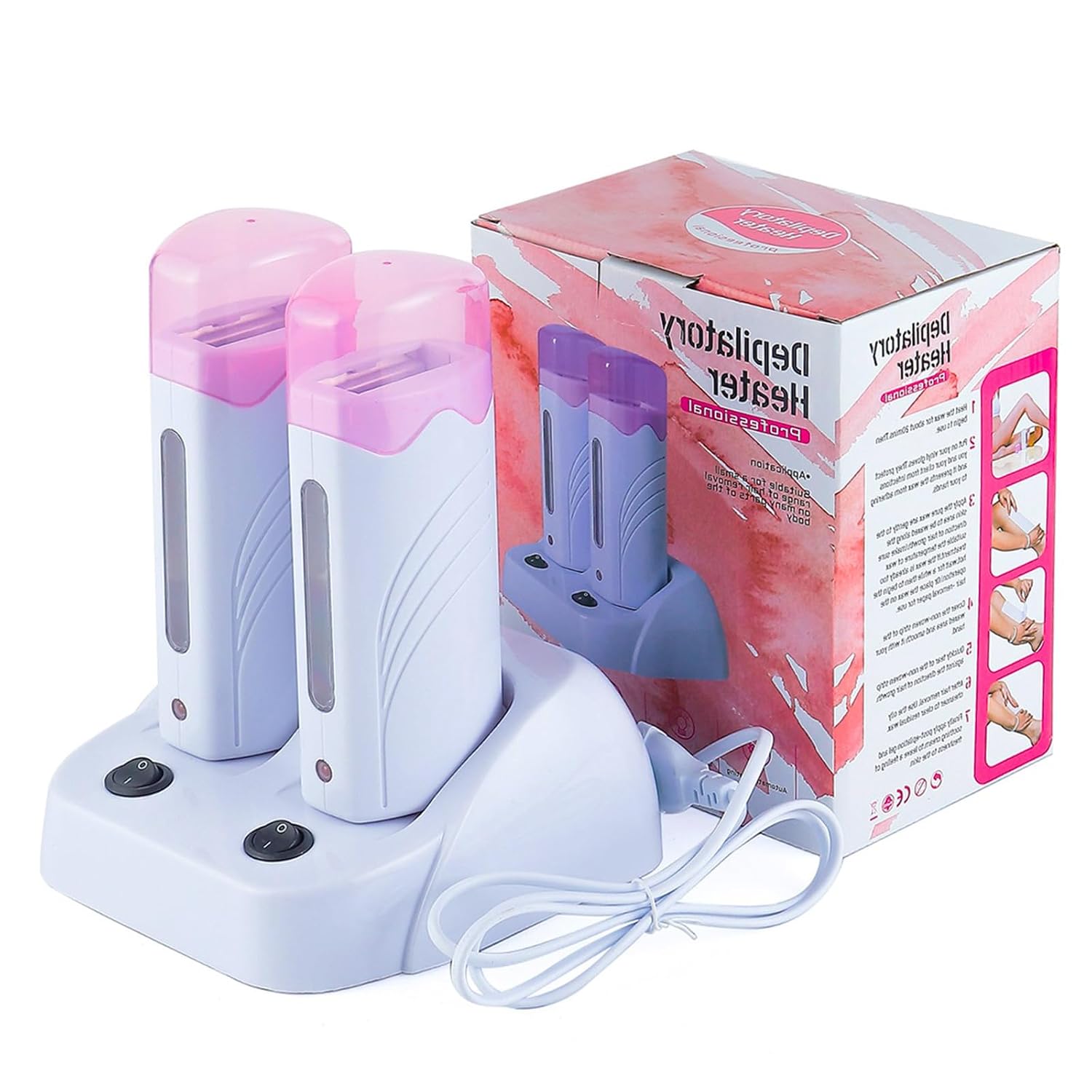 Dual Roll On Wax Warmer, Double Cartridge Wax Heater 110V, Professional Depilatory Machine for Home & Salon Use, Suitable for Legs, Arms, Face, Underarms & Bikini Line