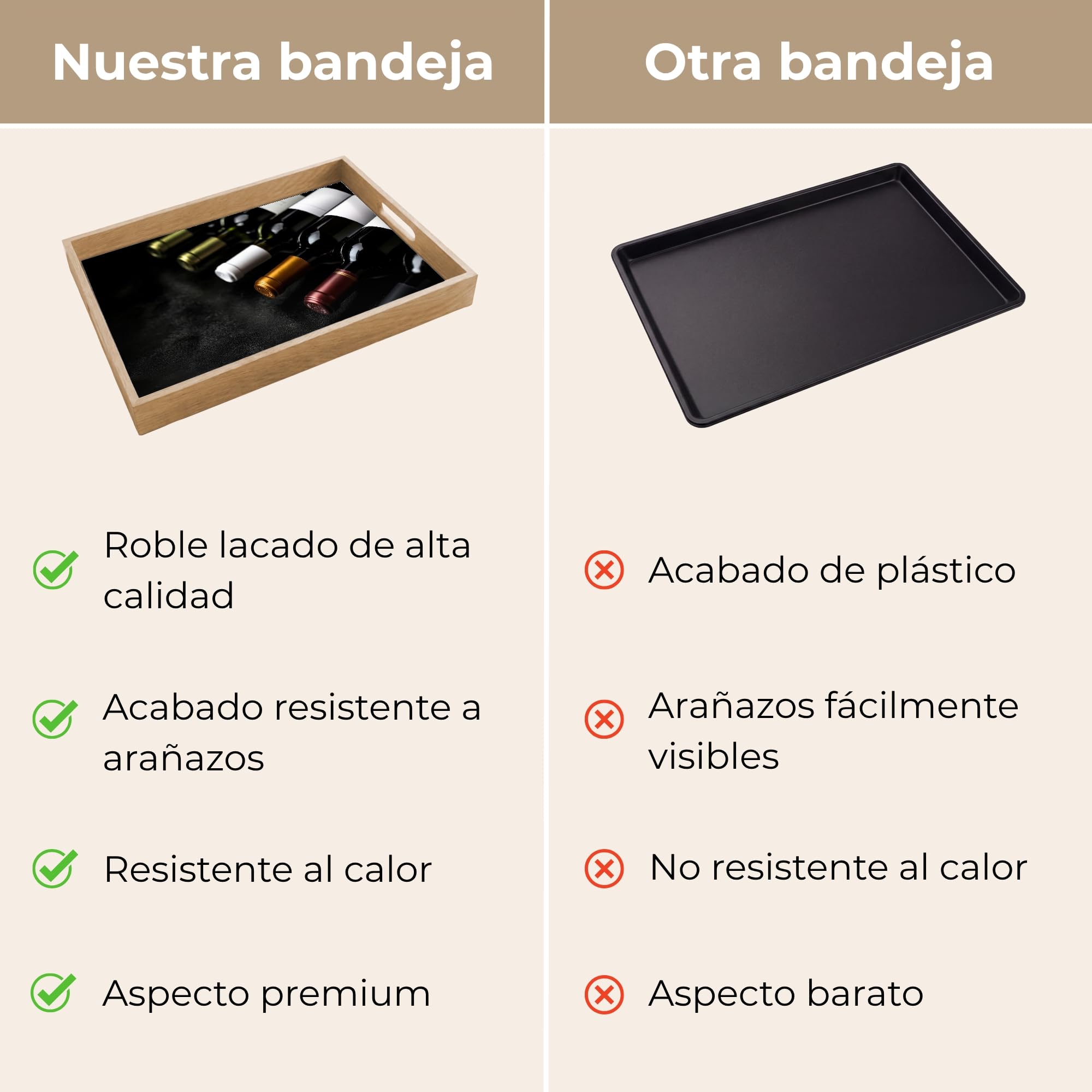 Bandejas De Madera Rectangular 50x35 cm Bandeja para Servir Roble Decorativa Cafe Resistente A Los Arañazos Tabuleiro Desayuno Vino - Botellas - Variedad - Sabores