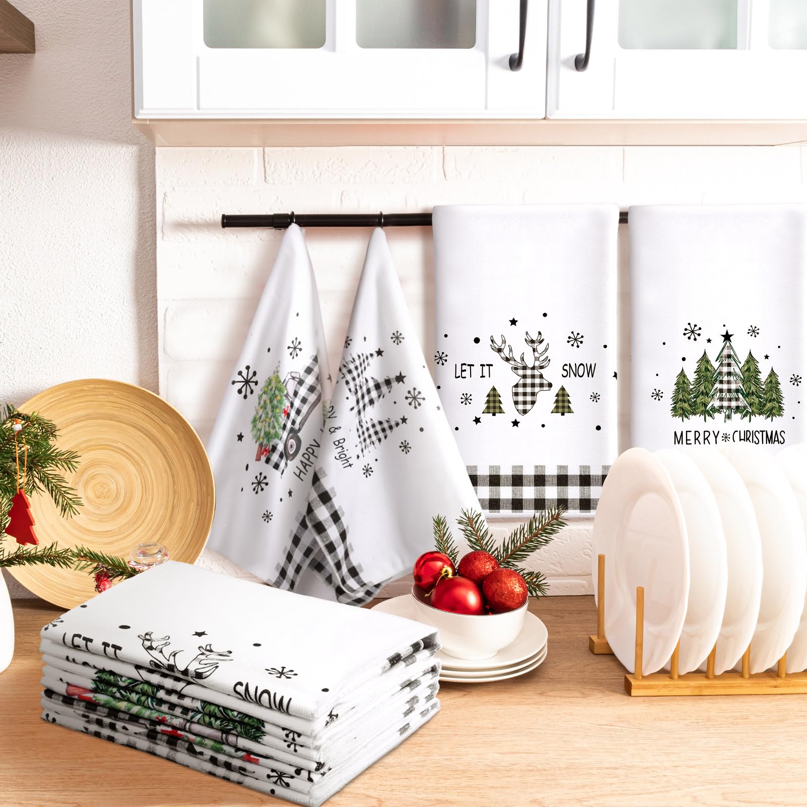 Tenda da doccia Merry Christmas Abete Rosso Nero Buffalo Plaid Rustico Agriturismo Inverno Capodanno Festival Poliestere Decorazione da bagno con gancio, Rosso Nero Nero Nero
