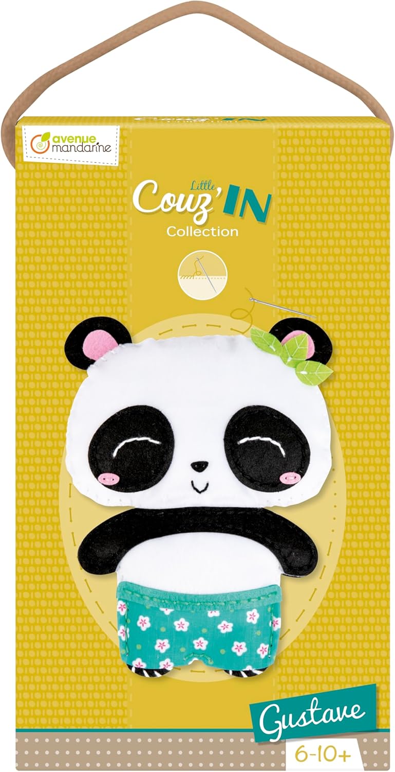 Avenue Mandarine KC110C Little Couz'in Box Including a 21.5 cm Sewing Felt Figurine, Thread and Needle, Gustave The Panda, Assorted Colours, Large
