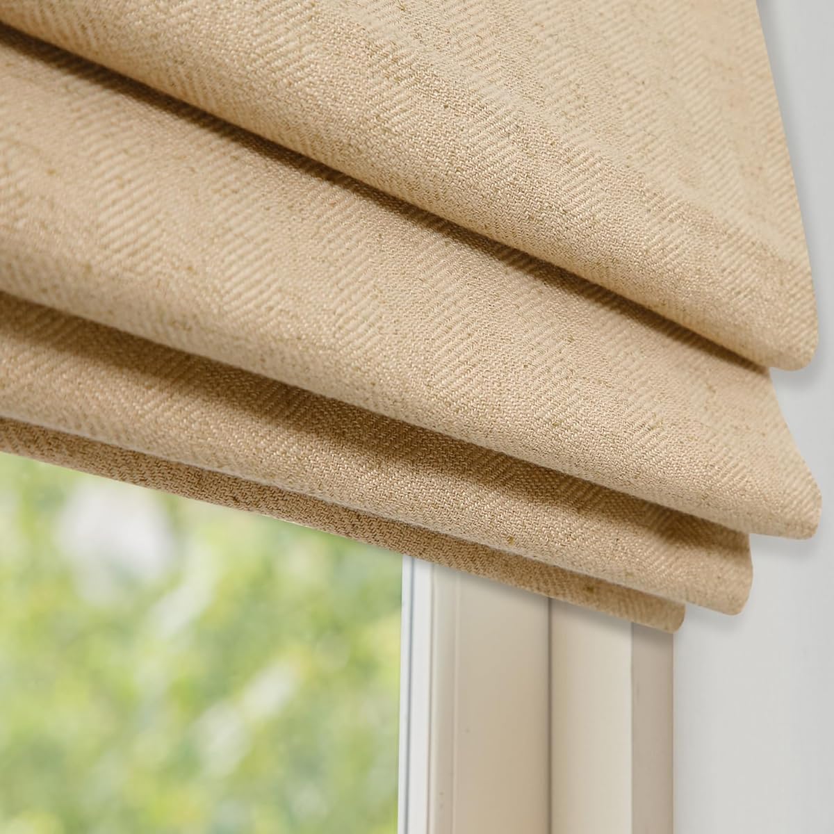 DEJAVU Cordless Linen Roman Shades for Windows, Washable Lined Fabric Roman Window Shades, Custom Blackout Light Filtering Roman Blinds for Doors, Kitchen Windows, Bedroom, Linen Beige