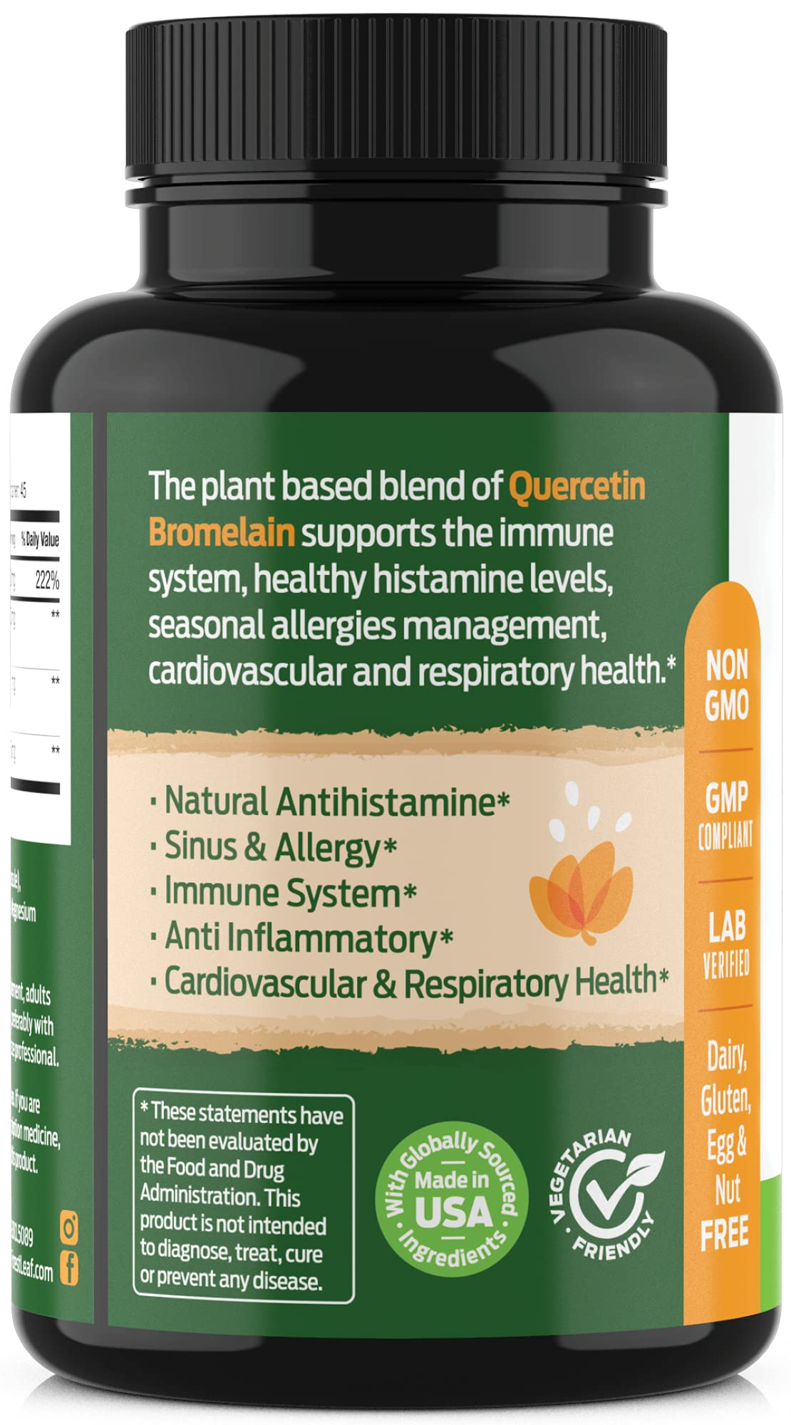 Quercetin 500mg with Bromelain, Vitamin C and Stinging Nettle Advanced Sinus and Allergy